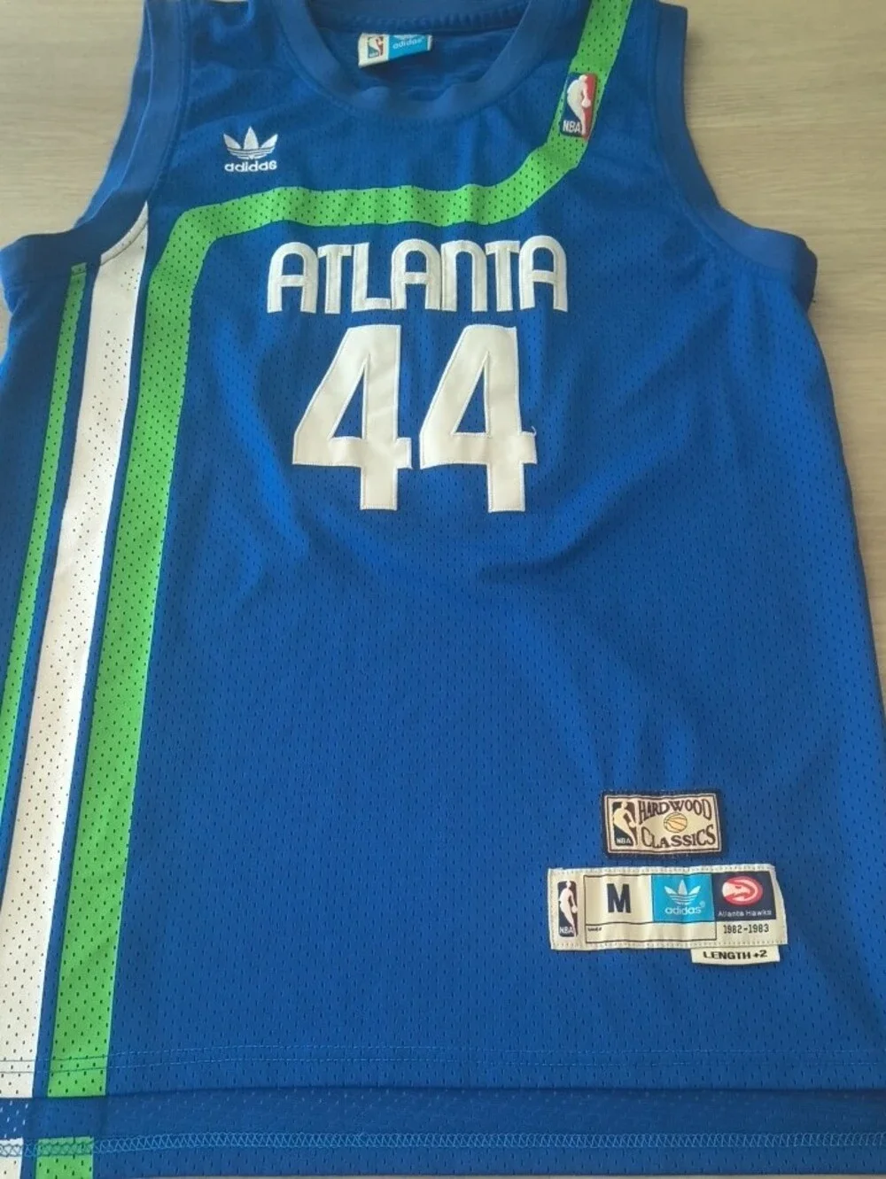 adidas Blue and Green Atlanta Hawks Pistol Pete #44 Hardwood Classics Jersey